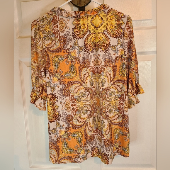 (595) Melloday Woman's  3/4 Length  Blouse,  Size: Large Color: Harvest - Picture 9 of 12